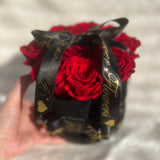 Black Velvet Box 9 Bright Red Long Life Roses - Sale