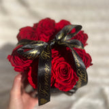 Black Velvet Box 9 Bright Red Long Life Roses - Sale