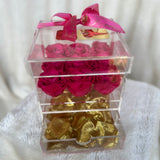 Acrylic Storage Box Vibrant Pink Real Roses - Sale