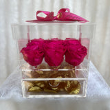 Acrylic Storage Box Vibrant Pink Real Roses - Sale