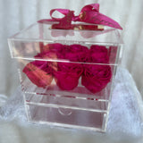 Acrylic Storage Box Vibrant Pink Real Roses - Sale
