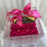 Acrylic Storage Box Vibrant Pink Real Roses - Sale