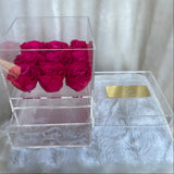 Acrylic Storage Box Vibrant Pink Real Roses - Sale