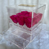 Acrylic Storage Box Vibrant Pink Real Roses - Sale