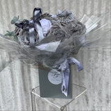Grey & White Silk Rose Bouquet with Pearl String - Sale
