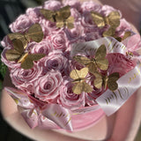 Indulgence Pink Preserved Roses Pink Velvet Box (Large)
