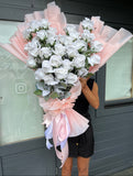 White Heart Bouquet EXTRA LARGE (Artificial Silk Faux Roses)