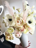 'First Love' Buttermilk Elegant Artificial Silk (Faux Flowers) Poppy Acrylic Vase