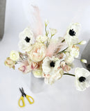 'First Love' Buttermilk Elegant Artificial Silk (Faux Flowers) Poppy Acrylic Vase