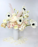 'First Love' Buttermilk Elegant Artificial Silk (Faux Flowers) Poppy Acrylic Vase
