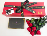 'Magnifico' 6 (or 12) Preserved Roses & Chocolates Gift Set