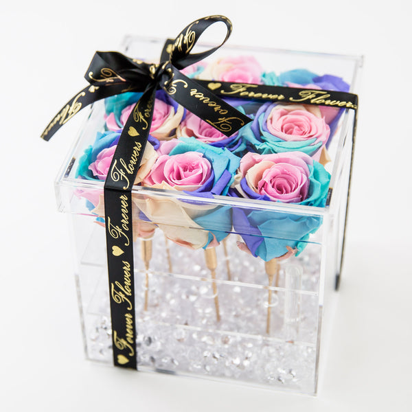 L'Clair-9 Rose Acrylic Box - Preserved Roses