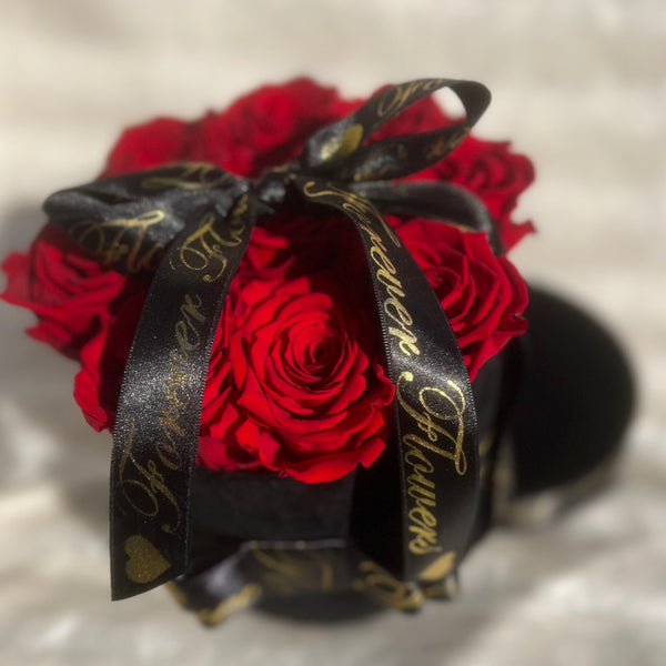 Black Velvet Box 9 Bright Red Long Life Roses - Sale