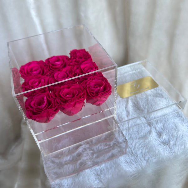 Acrylic Storage Box Vibrant Pink Real Roses - Sale