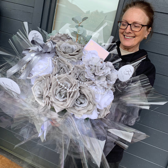 Grey Rose with Pearl Bouquet - Mother's Day Collection