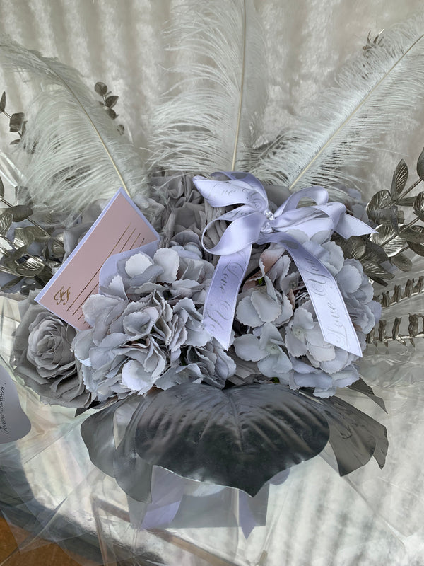 Elegant Hand Tied Grey Marl Silk Roses - Sale