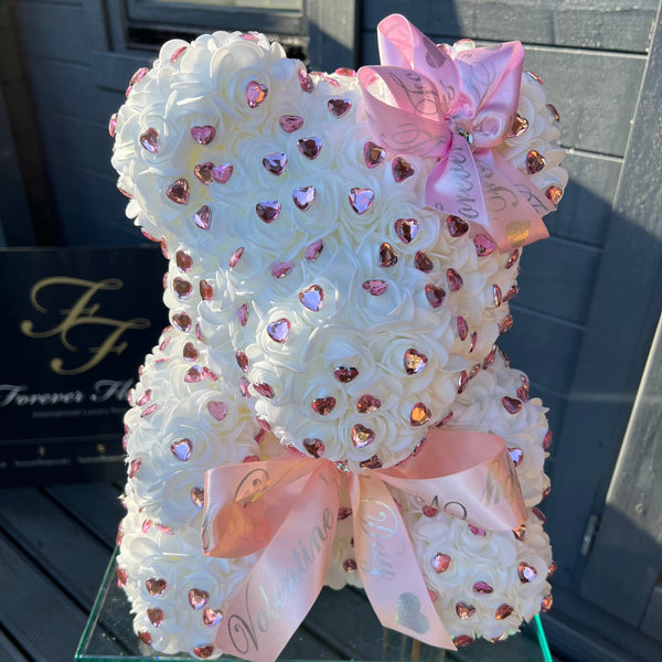 White Twinkle Bear Pink Hearts - Sale