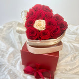 Pink Leatherette Heart Box Red Long Life Roses - Sale