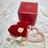 Pink Leatherette Heart Box Red Long Life Roses - Sale