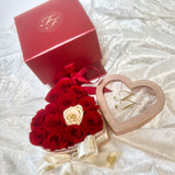 Pink Leatherette Heart Box Red Long Life Roses - Sale