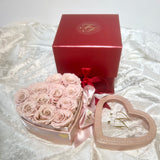 Pink Leatherette Heart Box Pink Long Life Roses - Sale