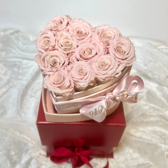 Pink Leatherette Heart Box Pink Long Life Roses - Sale