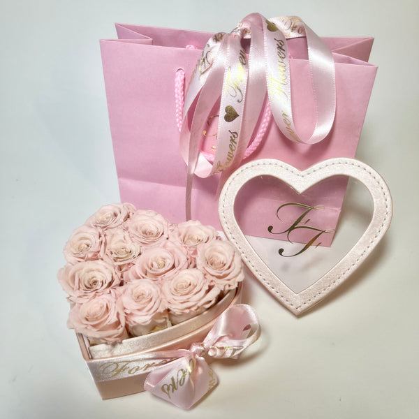 Pink Leatherette Heart Box Pink Long Life Roses - Sale