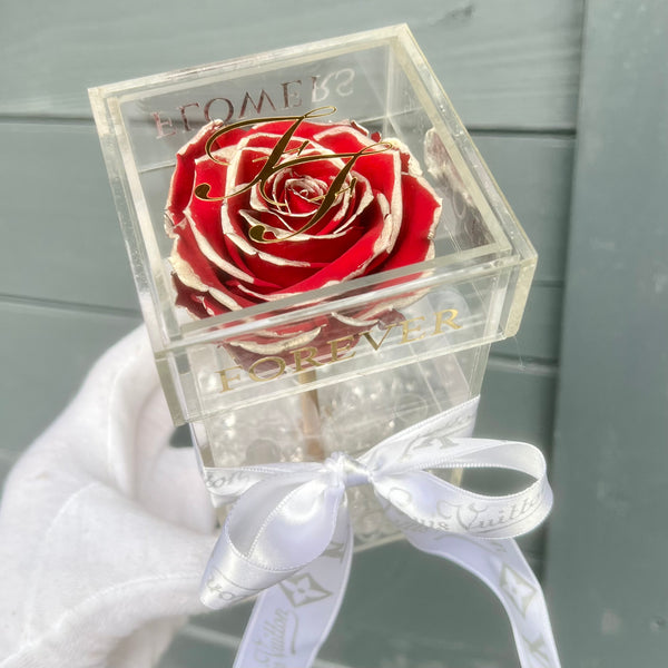 La Rosa Bebe Acrylic Box Red/ Silver Real Rose Large - Sale