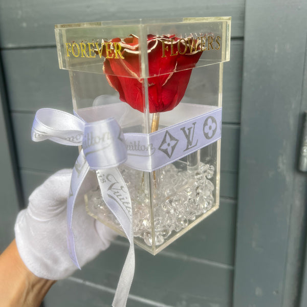 La Rosa Bebe Acrylic Box Red/ Silver Real Rose Large - Sale