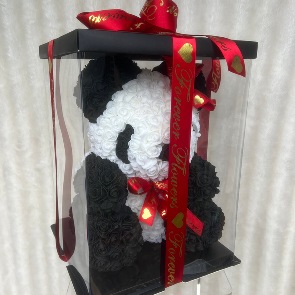 Large 40cm Black & white Rose Panda With Gift Box - Sale