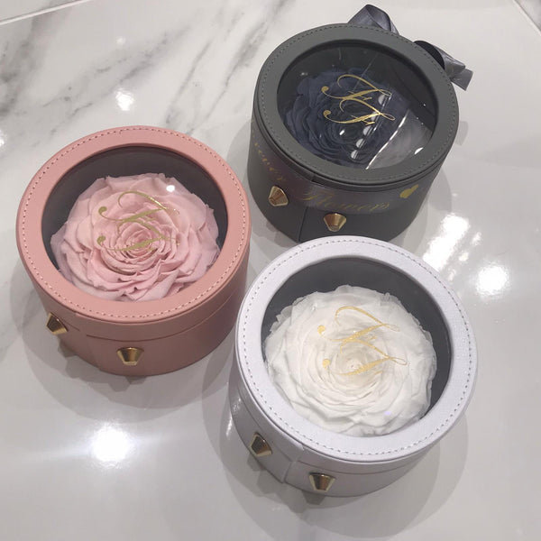 'Amara Rosa' Leatherette Mini Hatbox - Preserved Rose