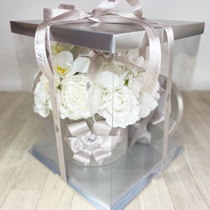 'Let Love Bloom' Artificial Silk (Faux Flowers) Box (Pink or Silver)