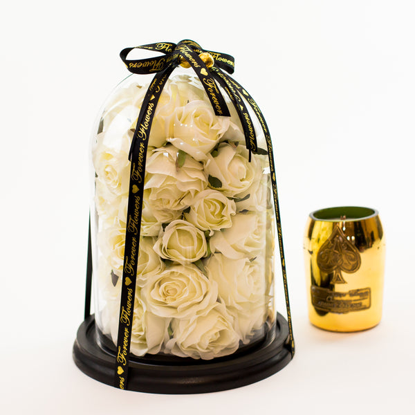 'Flower Bomb' Artificial Silk (Faux Flowers) Glass Cloche Dome - LARGE