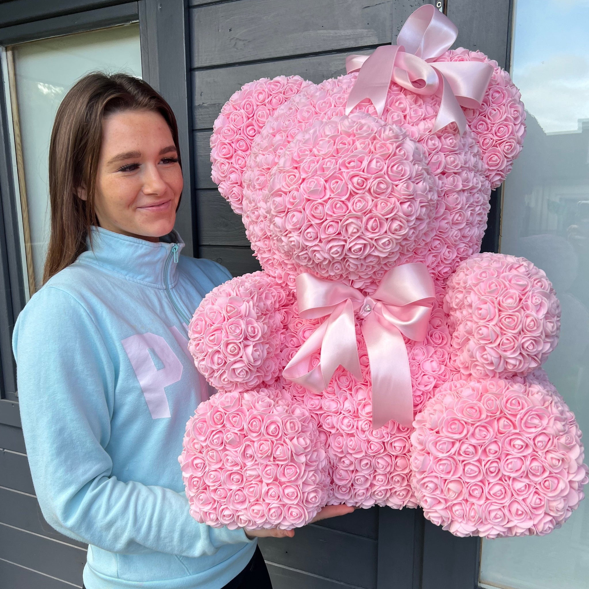 pink rose bear with heart