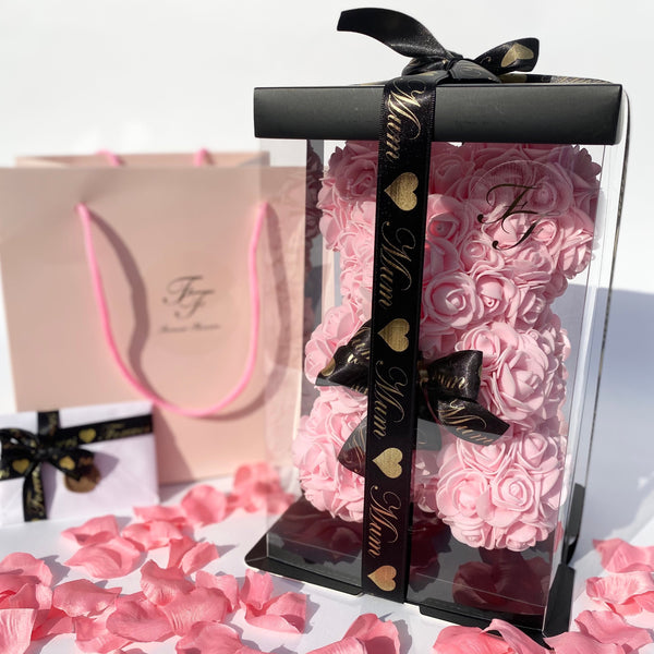 Baby Pink Rose Bear 25cm With Gift Box