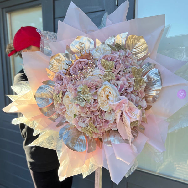 'Every Girl's Wish' Artificial Silk Pink & Gold Bouquet