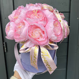 Pink Peony Cupcake Box (Artificial Silk Flowers)