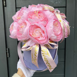 Pink Peony Cupcake Box (Artificial Silk Flowers)