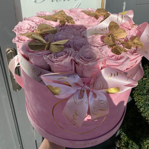 Indulgence Pink Preserved Roses Pink Velvet Box (Large)