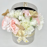 Grey Suede Box Artificial Silk Pink & Cream Peonies - Ready Made Collection