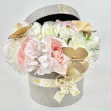 Grey Suede Box Artificial Silk Pink & Cream Peonies - Ready Made Collection