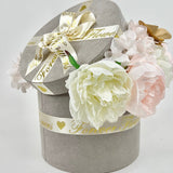 Grey Suede Box Artificial Silk Pink & Cream Peonies - Ready Made Collection