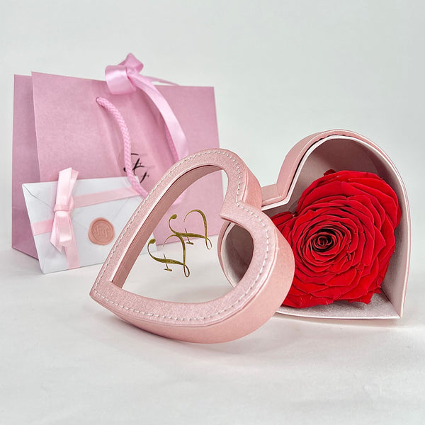 Oh My Heart Leather Heart Box Preserved Rose